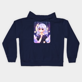 lilac starry night kawaii aesthetic anime girl Kids Hoodie